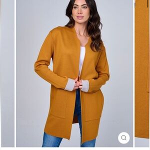 Mustard Open-Front Long Cardigan Sweater - Women